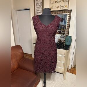 LAUREN RALPH LAUREN BEAUTIFUL BURGUNDY LACE CASUAL COCKTAIL ,PARTY DRESS…